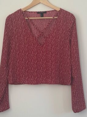 Forever 21 Women's Red Polka Dot V-Neck Blouse